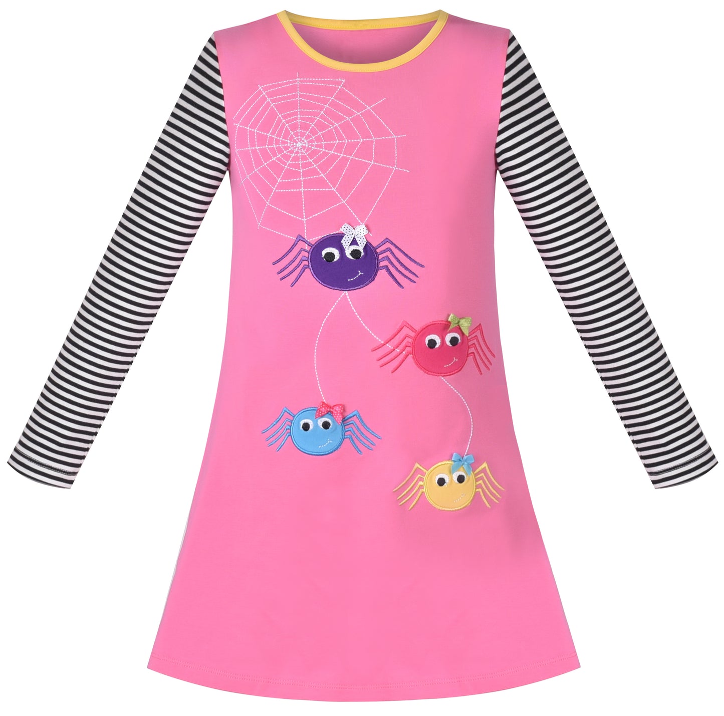 Girls Dress Long Sleeve Daisy Flower Striped Casual Cotton Size 3-12 Years