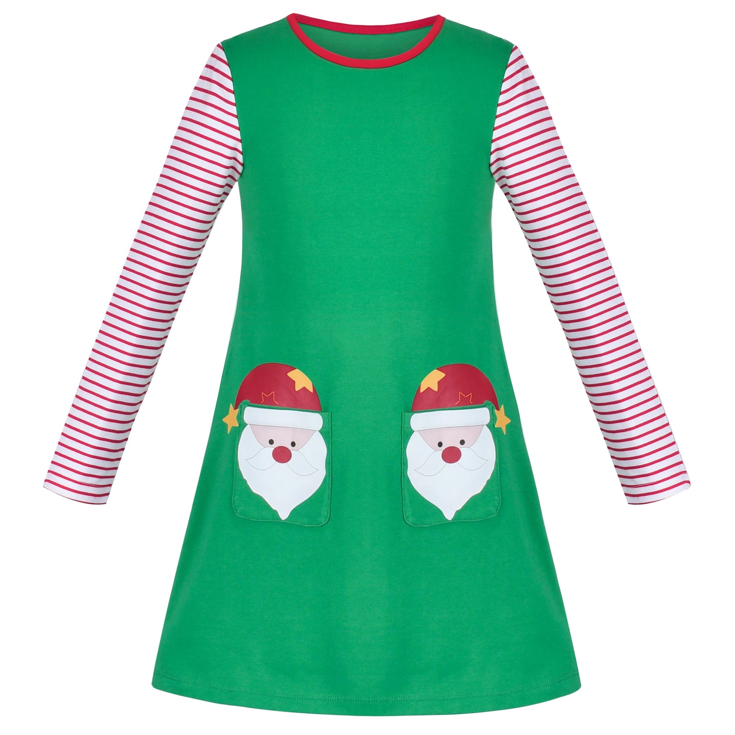 Girls Dress Long Sleeve Daisy Flower Striped Casual Cotton Size 3-12 Years