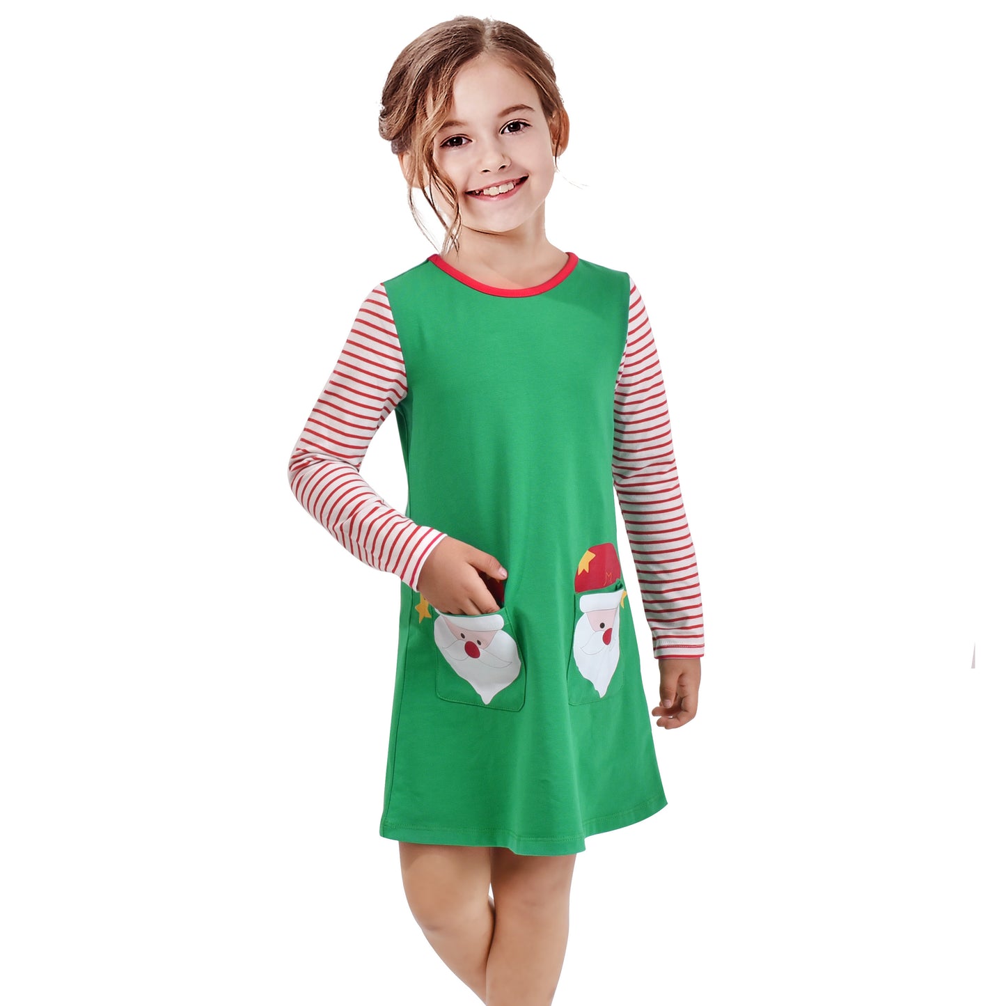 Girls Dress Long Sleeve Daisy Flower Striped Casual Cotton Size 3-12 Years