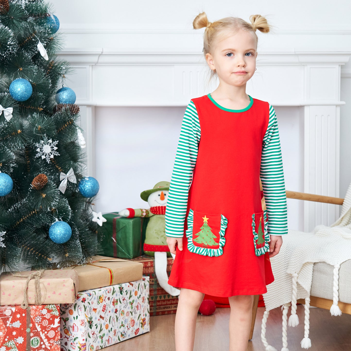 Girls Dress Long Sleeve Daisy Flower Striped Casual Cotton Size 3-12 Years