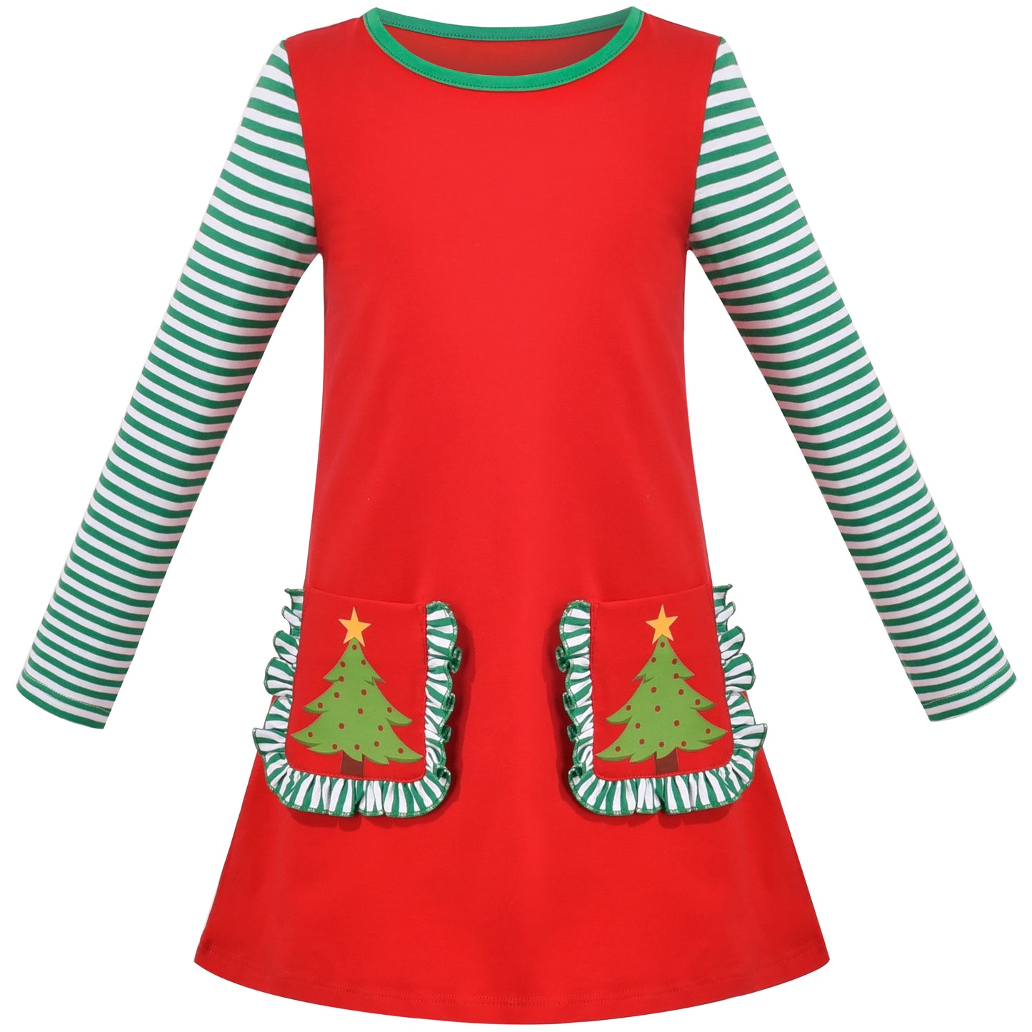 Girls Dress Long Sleeve Daisy Flower Striped Casual Cotton Size 3-12 Years