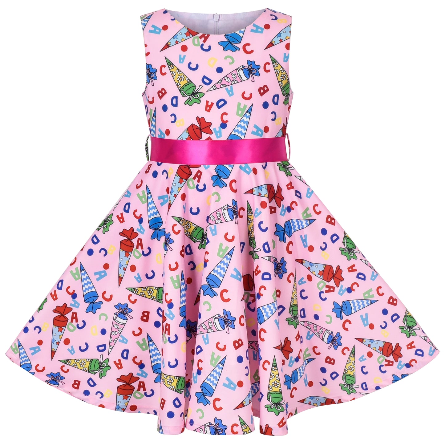 Girls Dress Vintage Floral Lace O Neck Sleeveless Bow Size 4-14 Years