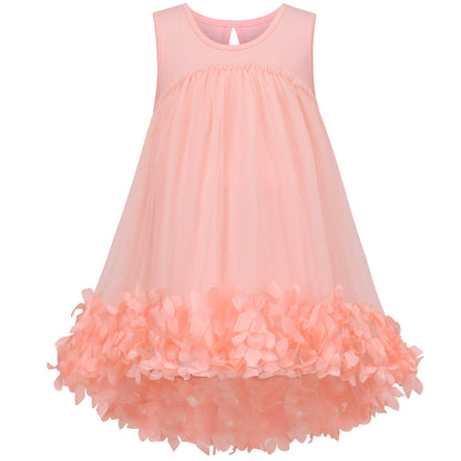 Sunny Fashion Girls Pink 3D Floral Tulle Dress with Crossbody Flower Bag