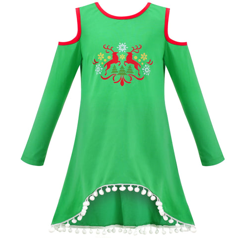 Girls Dress Long Sleeve Daisy Flower Striped Casual Cotton Size 3-12 Years