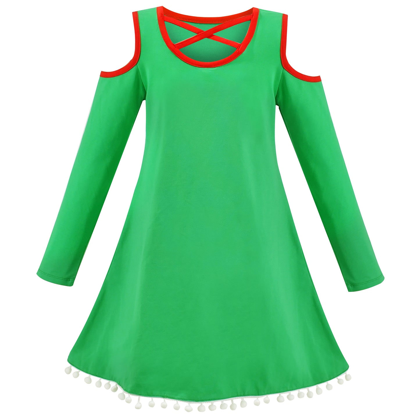 Girls Dress Long Sleeve Daisy Flower Striped Casual Cotton Size 3-12 Years