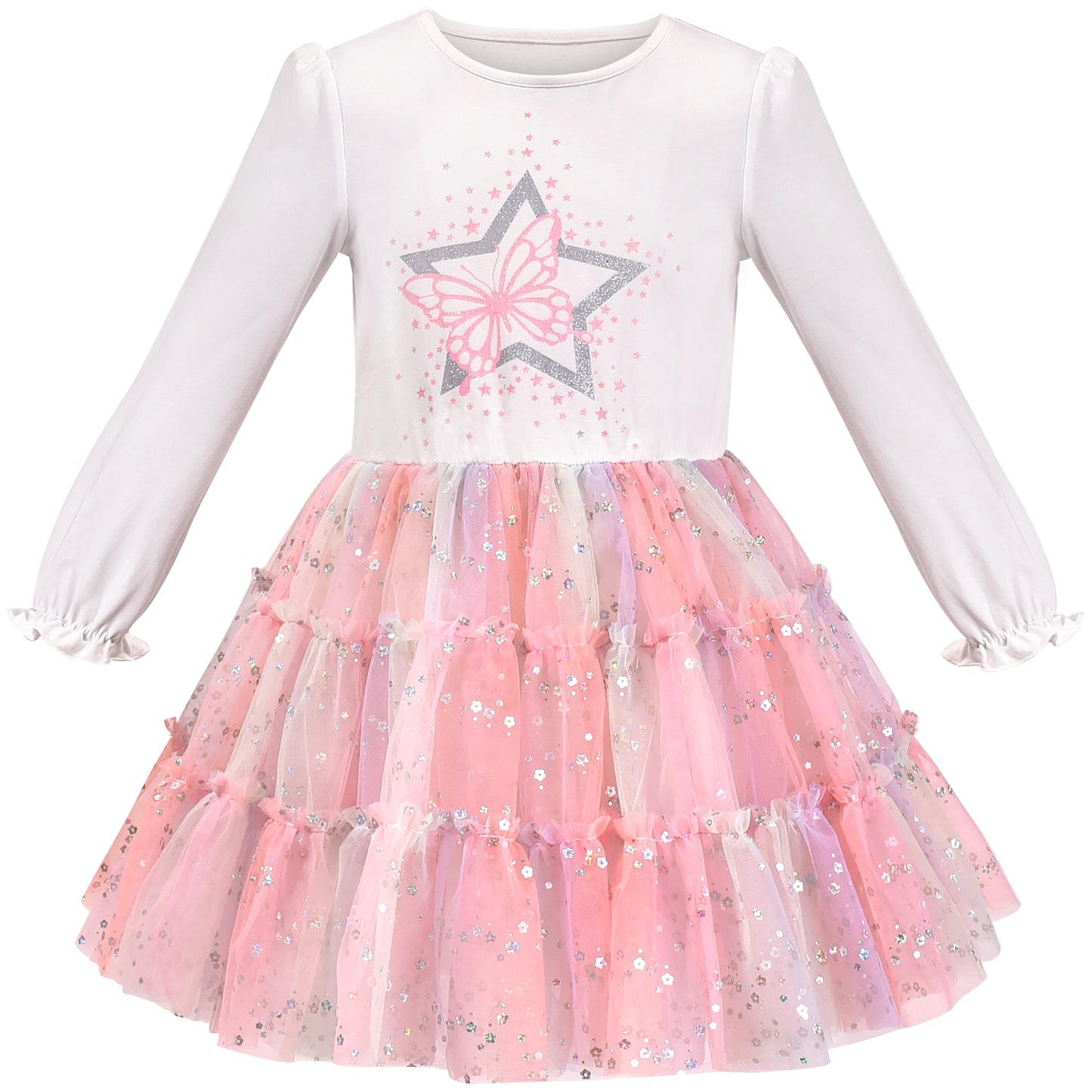 Girls Dress Long Sleeve Christmas Owl Sparkling Sequin Tulle Size 3-14 Years