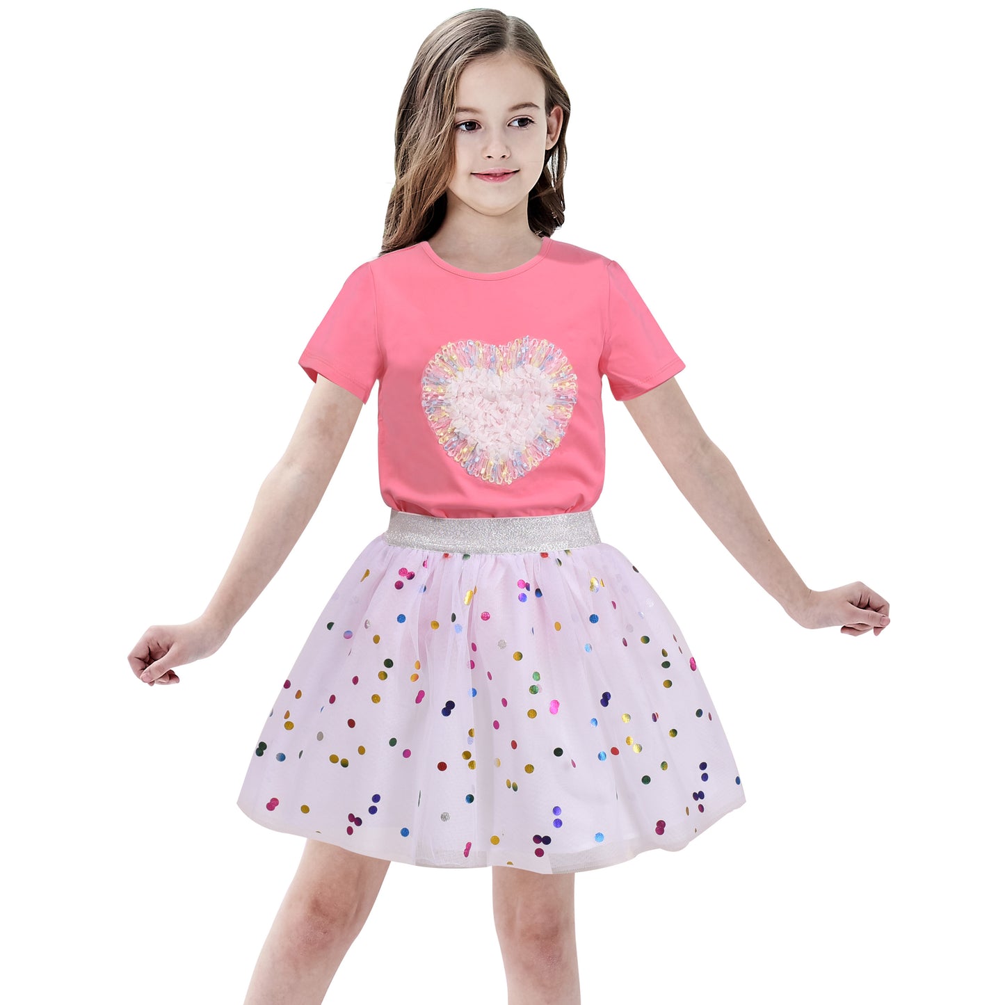 Girls T Shirt Tutu Skirt 2pc Pack Unicorn Ice Cream Rainbow Short Sleeve Size 4-10 Years
