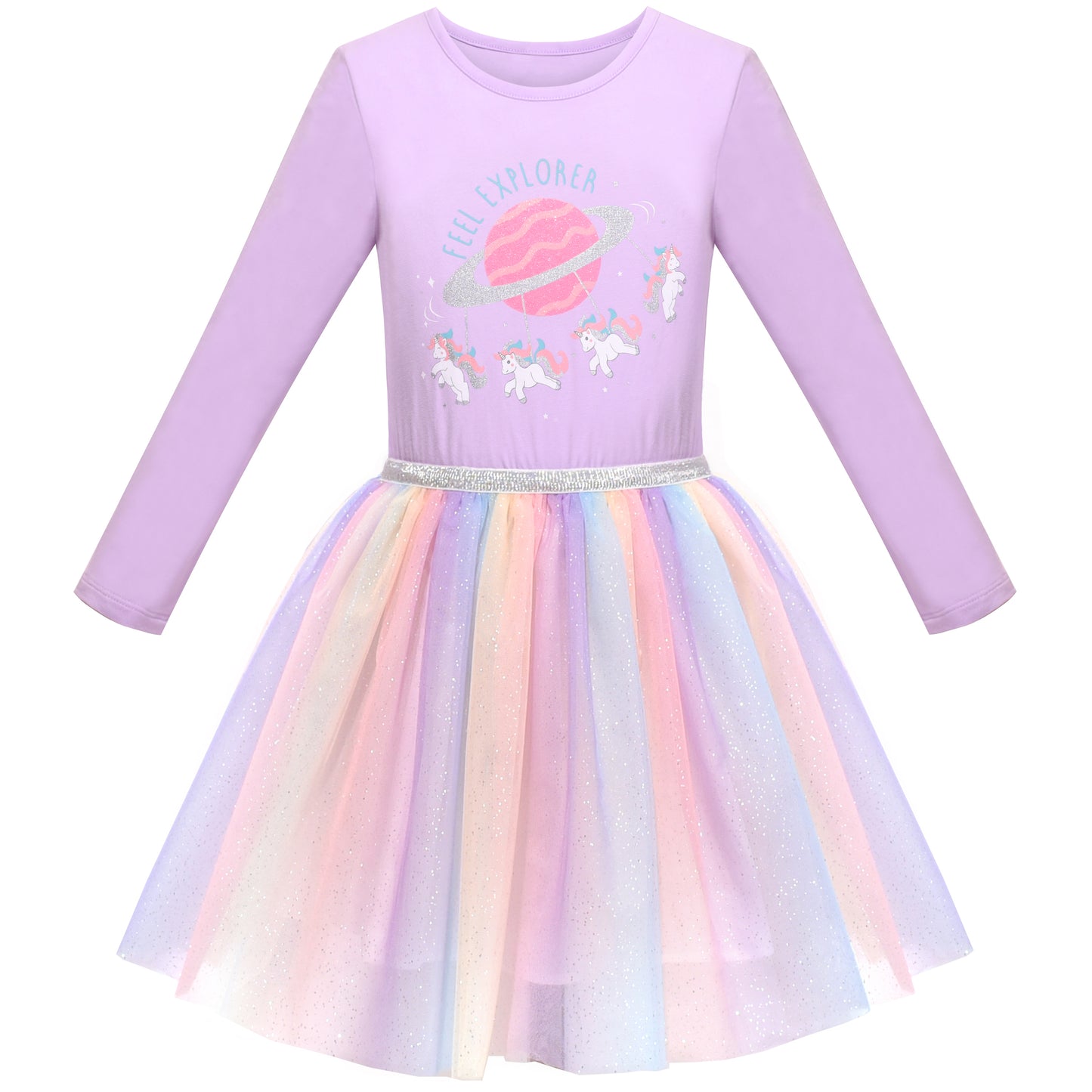 Girls Dress Long Sleeve Christmas Owl Sparkling Sequin Tulle Size 3-14 Years