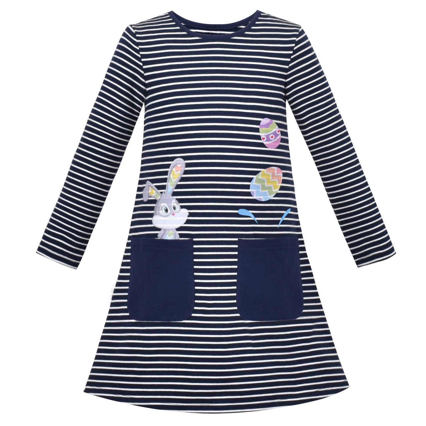 Girls Dress Long Sleeve Daisy Flower Striped Casual Cotton Size 3-12 Years