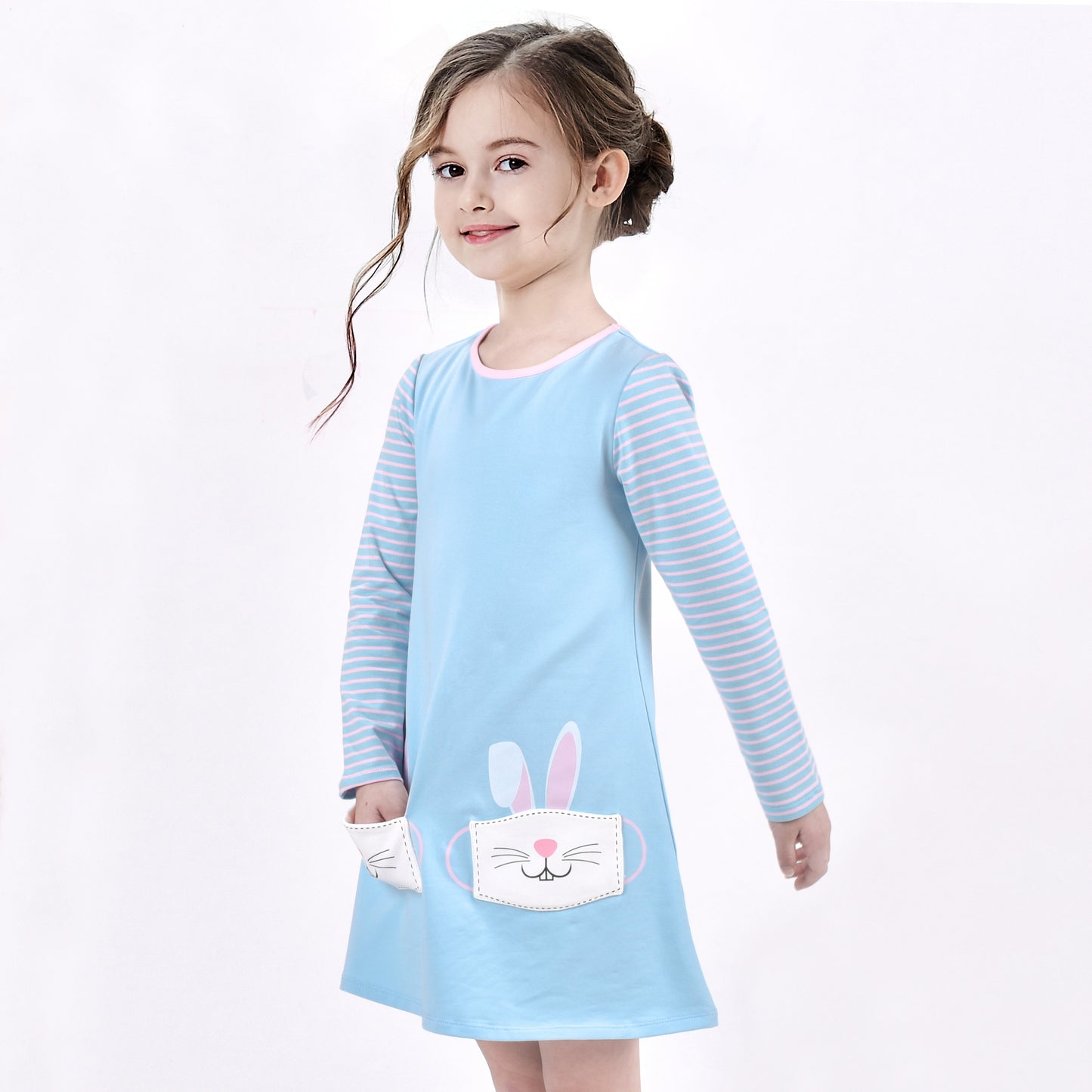 Girls Casual Dress Cotton Long Sleeve Kite Cloud Embroidered Size 2-8 Years