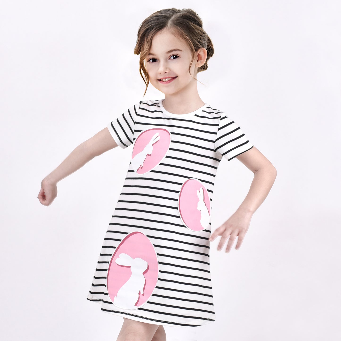 Girls Casual Dress Cotton Short Sleeve Swan Embroidered Size 2-8 Years