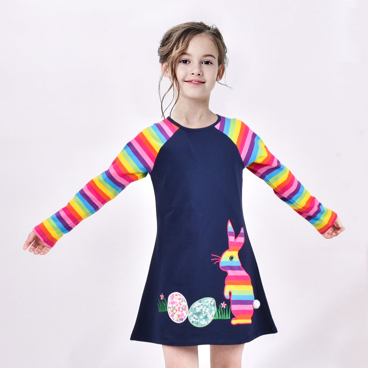 Girls Casual Dress Cotton Long Sleeve Kite Cloud Embroidered Size 2-8 Years
