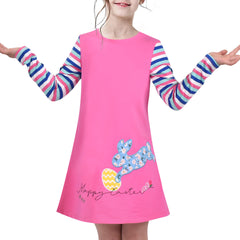 Girls Casual Dress Cotton Long Sleeve Kite Cloud Embroidered Size 2-8 Years