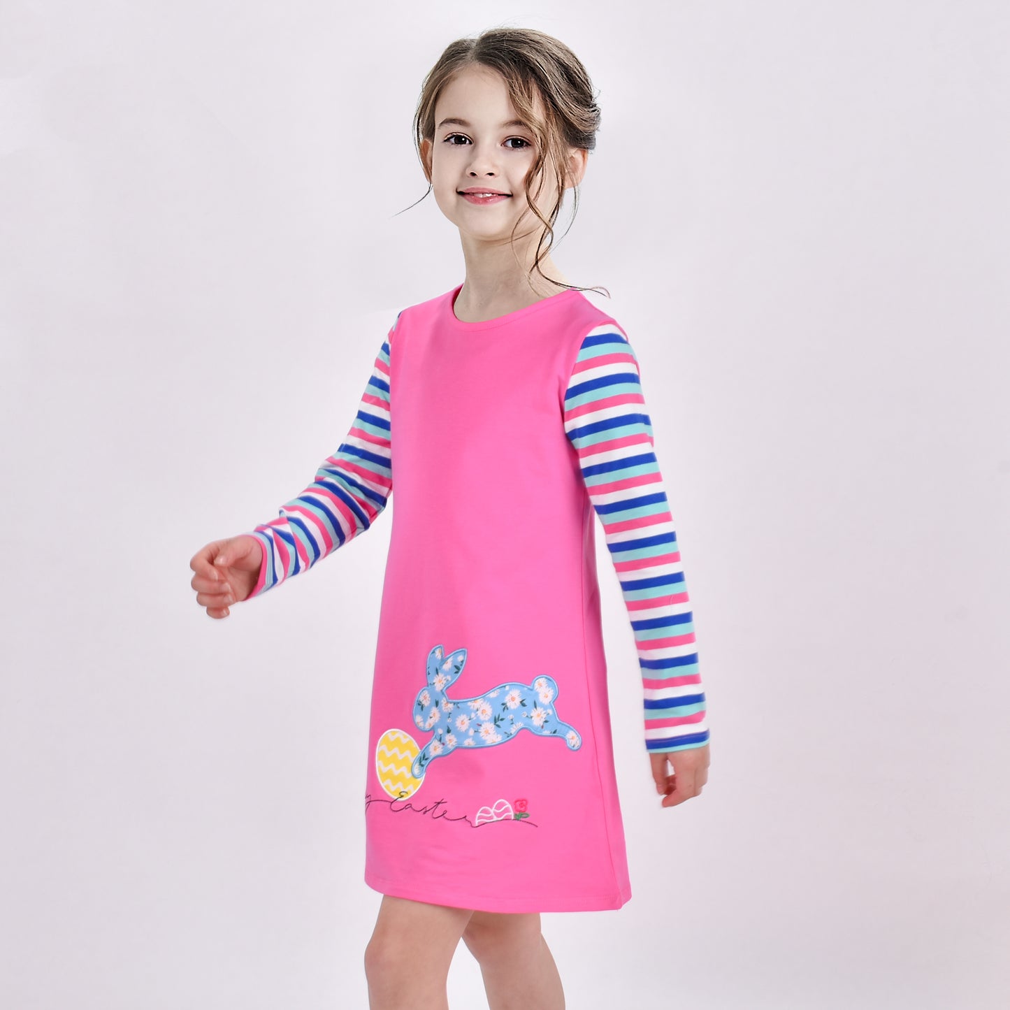 Girls Casual Dress Cotton Long Sleeve Kite Cloud Embroidered Size 2-8 Years