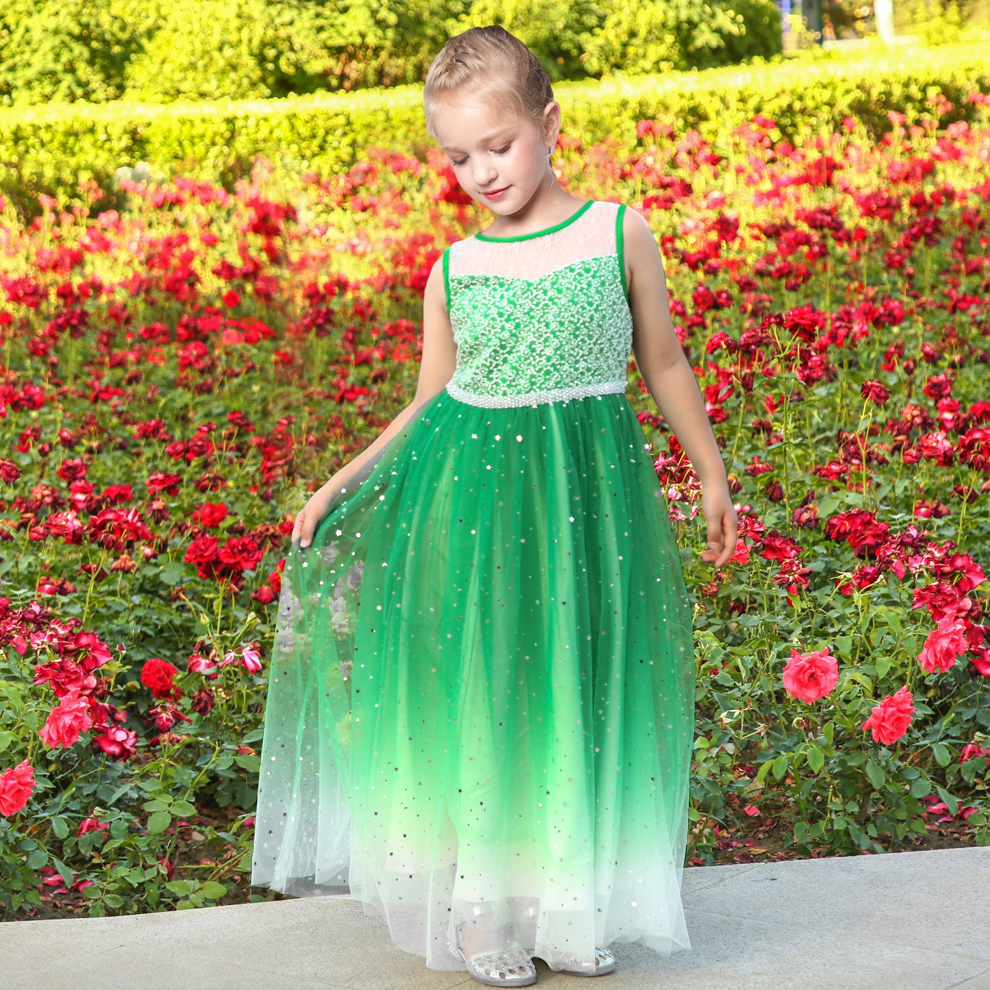Girls Dress Flower Lace Top Burgundy Gradient Skirt Sleeveless Size 6-14 Years