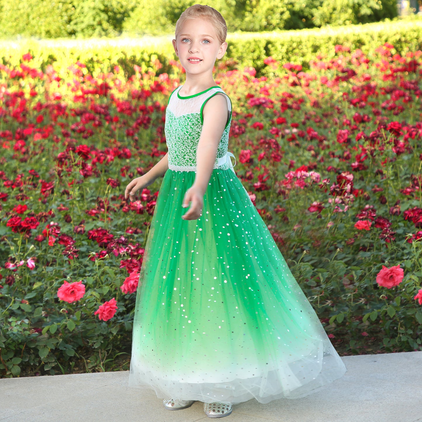 Girls Dress Flower Lace Top Burgundy Gradient Skirt Sleeveless Size 6-14 Years