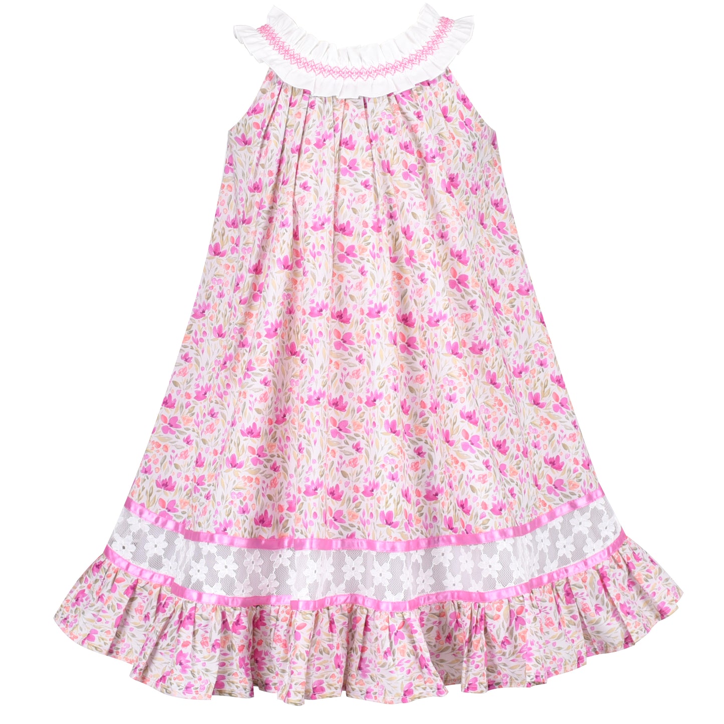 Girls Dress Spring Pink Spaghetti Suspender Floral Ruffle Sleeveless Size 4-8 Years