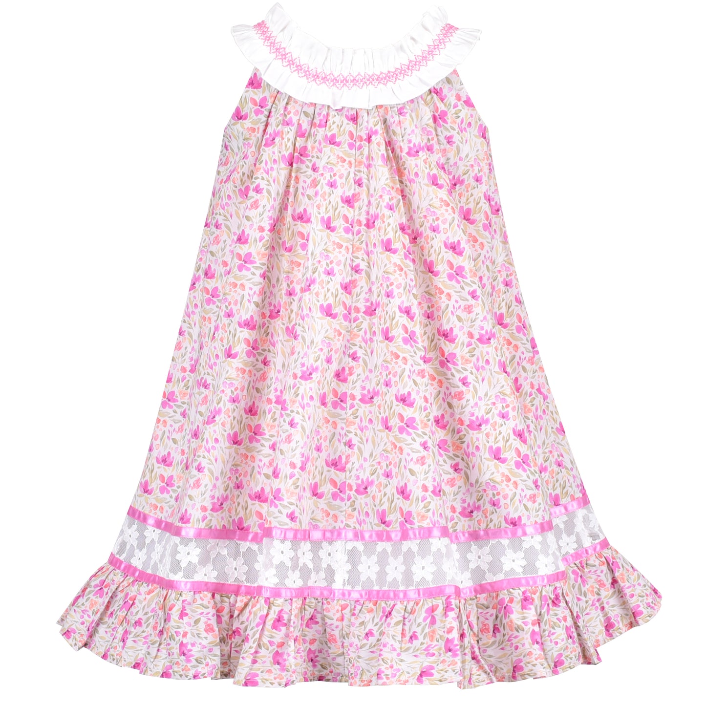 Girls Dress Spring Pink Spaghetti Suspender Floral Ruffle Sleeveless Size 4-8 Years