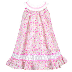 Girls Dress Spring Pink Spaghetti Suspender Floral Ruffle Sleeveless Size 4-8 Years