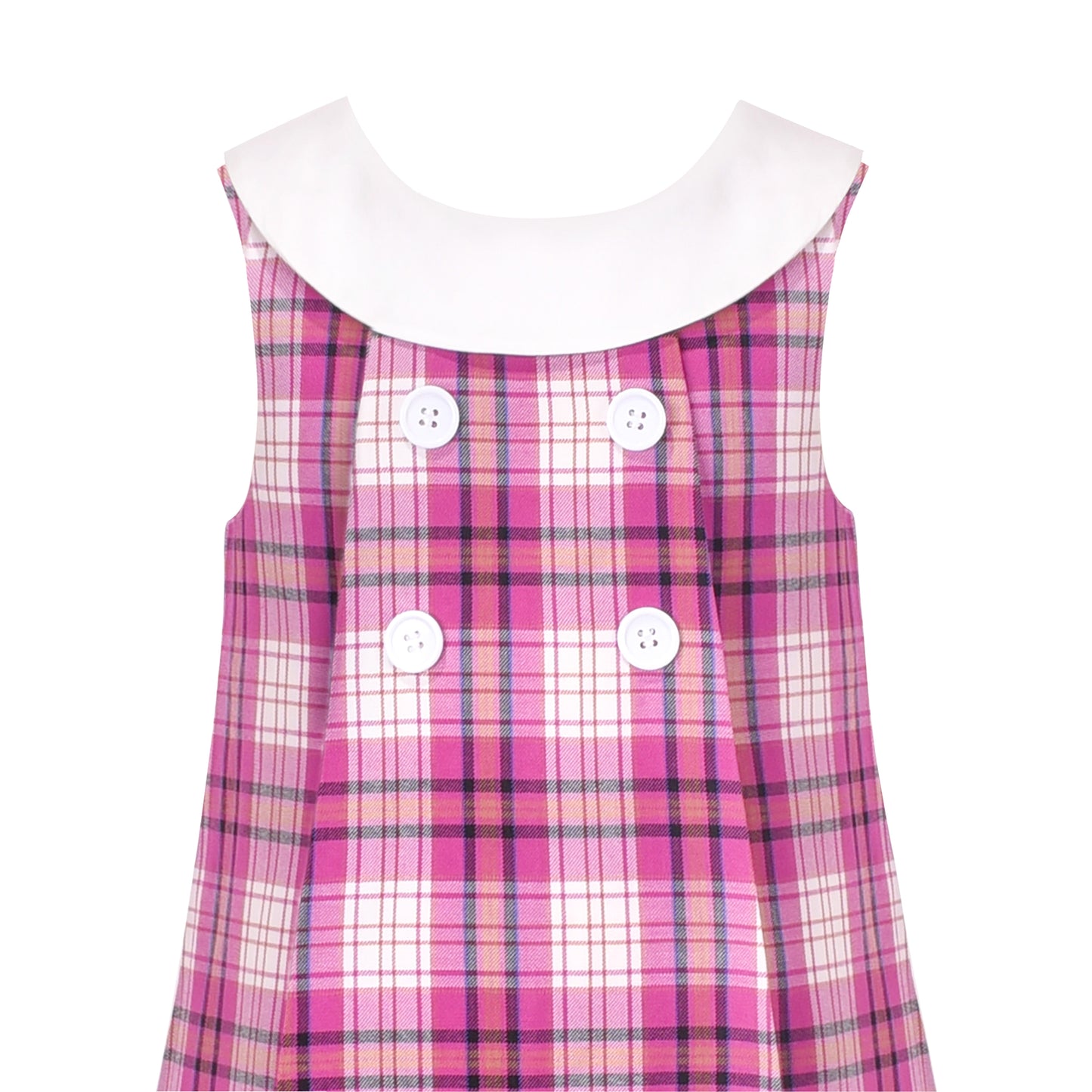 Sunny Fashion Girls Pink Plaid A-Line Dress with Bow Tie Collar