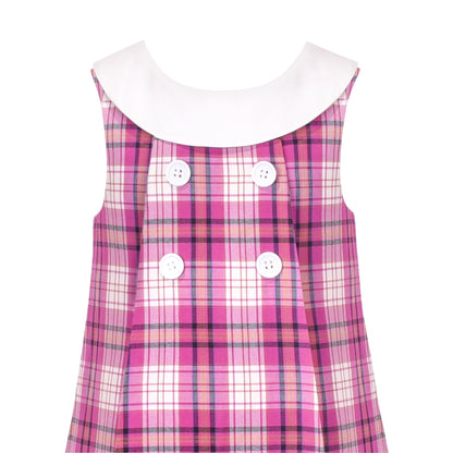 Sunny Fashion Girls Pink Plaid A-Line Dress with Bow Tie Collar