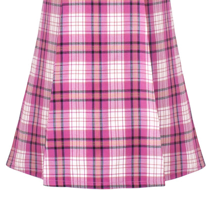 Sunny Fashion Girls Pink Plaid A-Line Dress with Bow Tie Collar