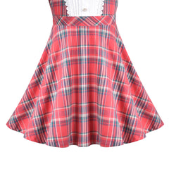 Girls Dress Checkered Lace Ruffle Skirt Long Sleeve Christmas Size 4-12 Years