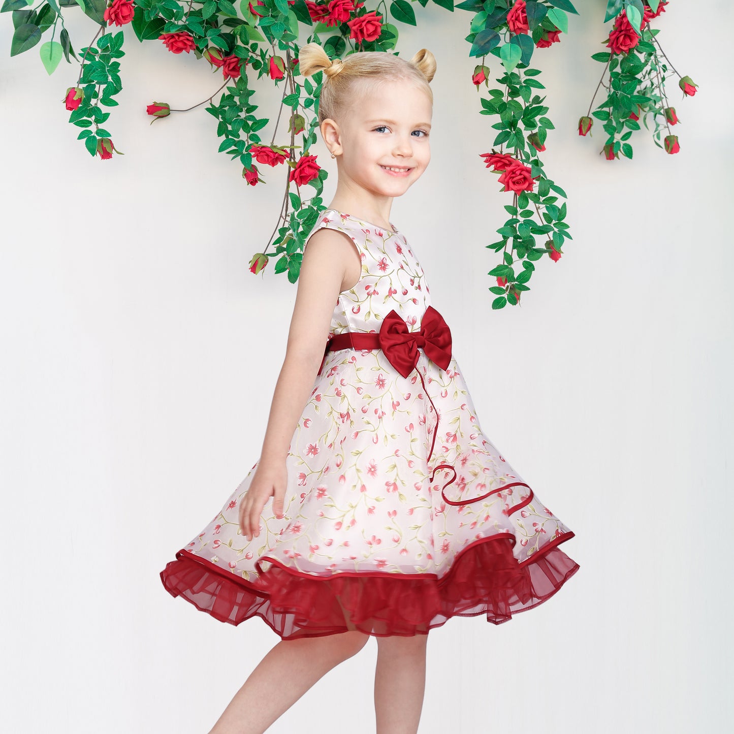 3 Layers Girls Dress flower Wave Pageant Bridesmaid Size 4-12 Years