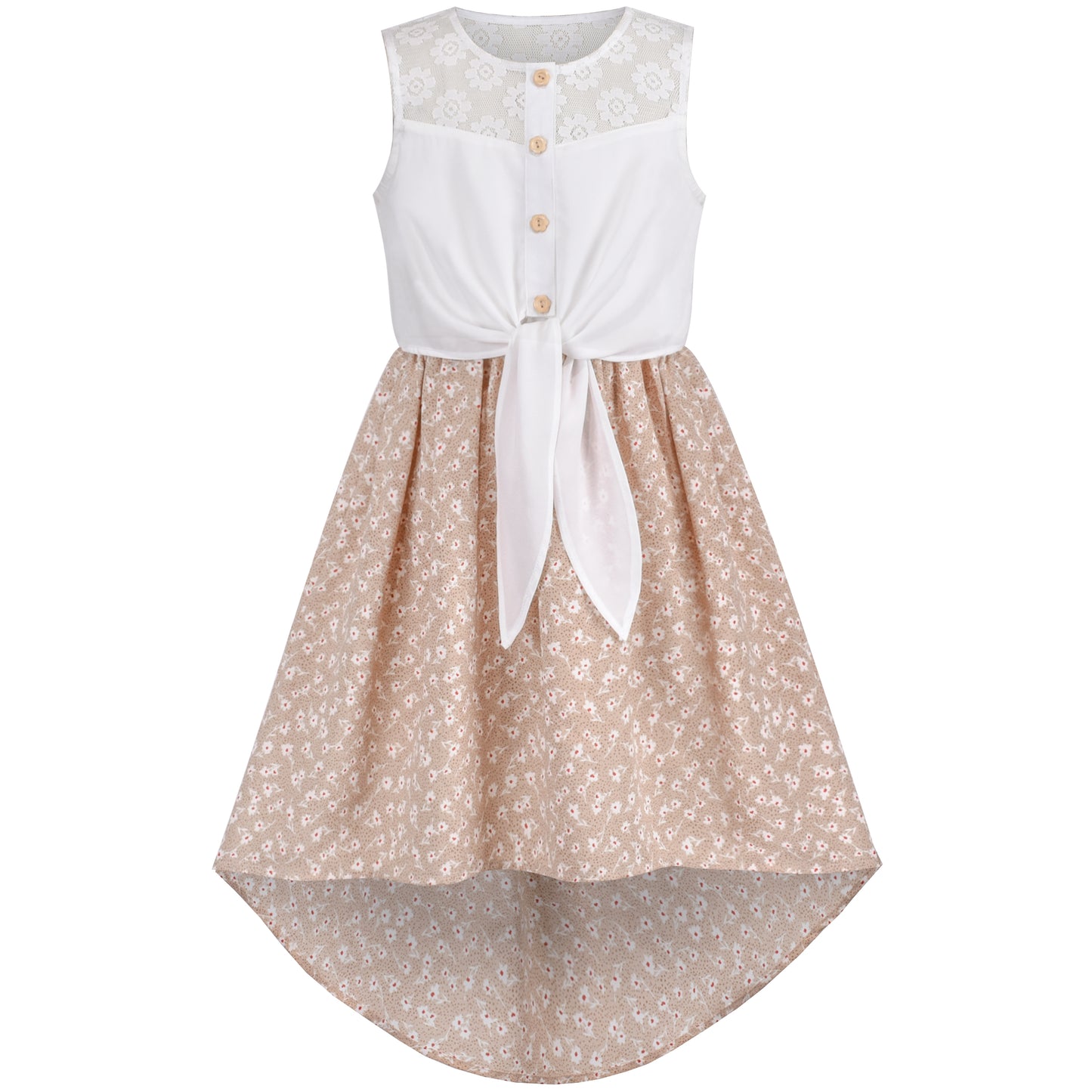 Girls Dress Chiffon Floral High-Low Tie Waist Party Princess Size 7-14 Years