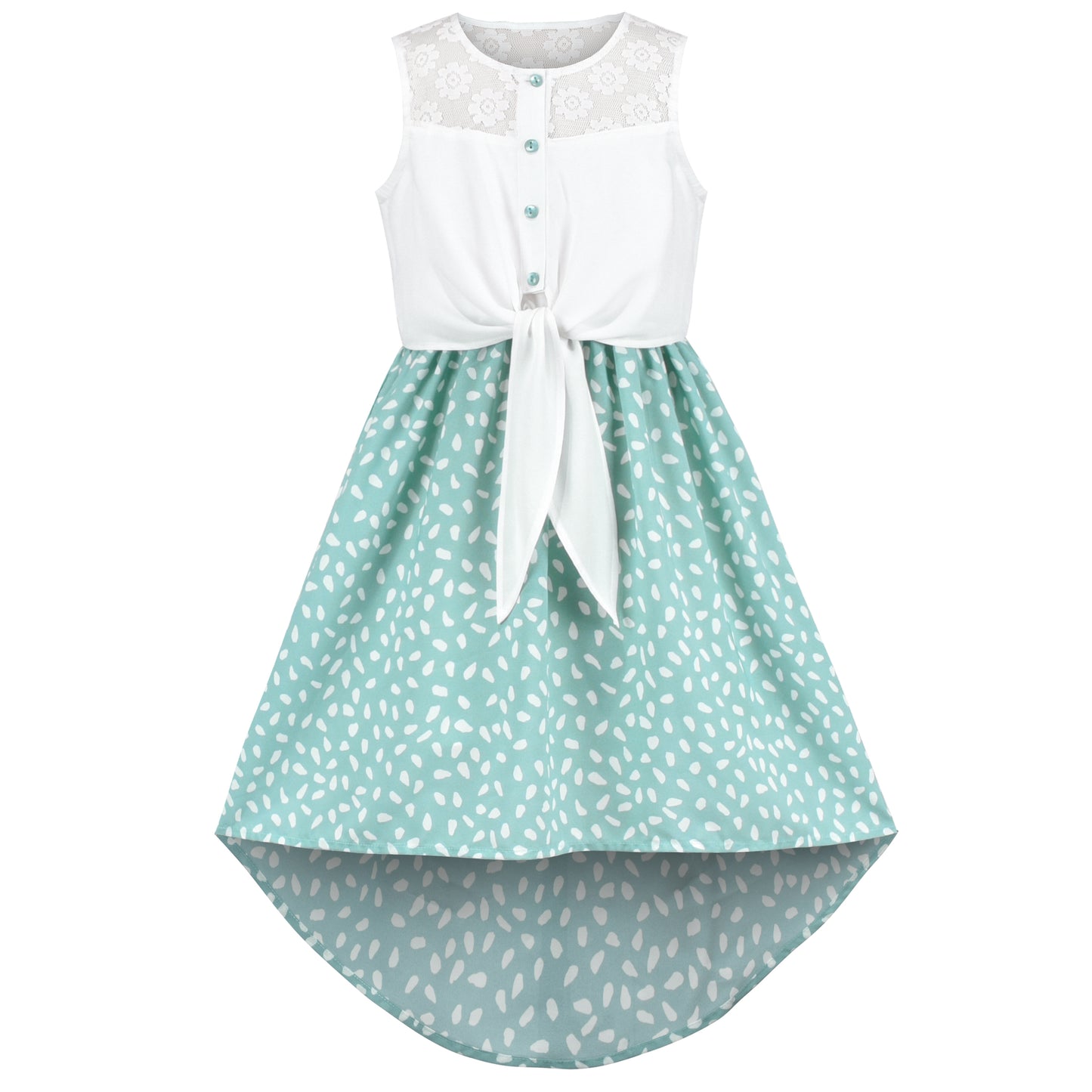 Girls Dress Chiffon Floral High-Low Tie Waist Party Princess Size 7-14 Years