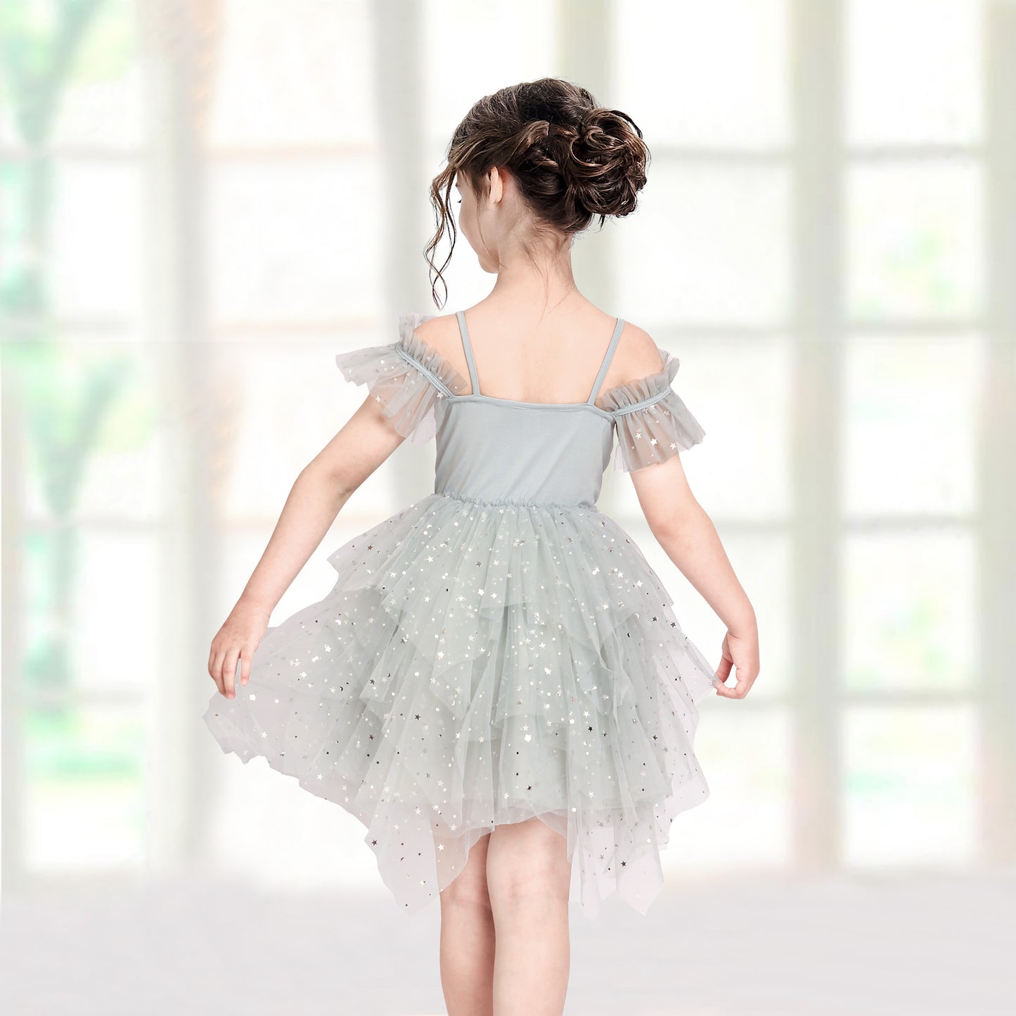 Girls Dress Sequin Wedding Hi-low Tulle Skirt Tutu Flutter Sleeve Size 3-12 Years
