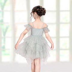 Girls Dress Sequin Wedding Hi-low Tulle Skirt Tutu Flutter Sleeve Size 3-12 Years