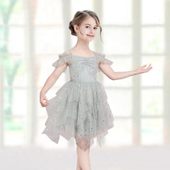 Girls Dress Sequin Wedding Hi-low Tulle Skirt Tutu Flutter Sleeve Size 3-12 Years