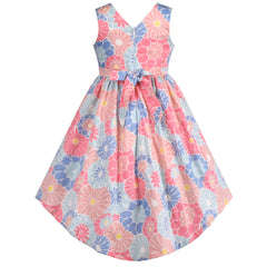 Girls Dress Vintage Floral Lace O Neck Sleeveless Bow Size 4-14 Years