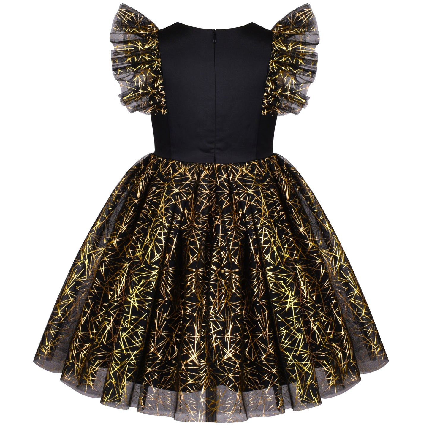 Girls Dress Floral Ruffle Tulle Skirt Flutter Flare Sleeve Size 4-10 Years
