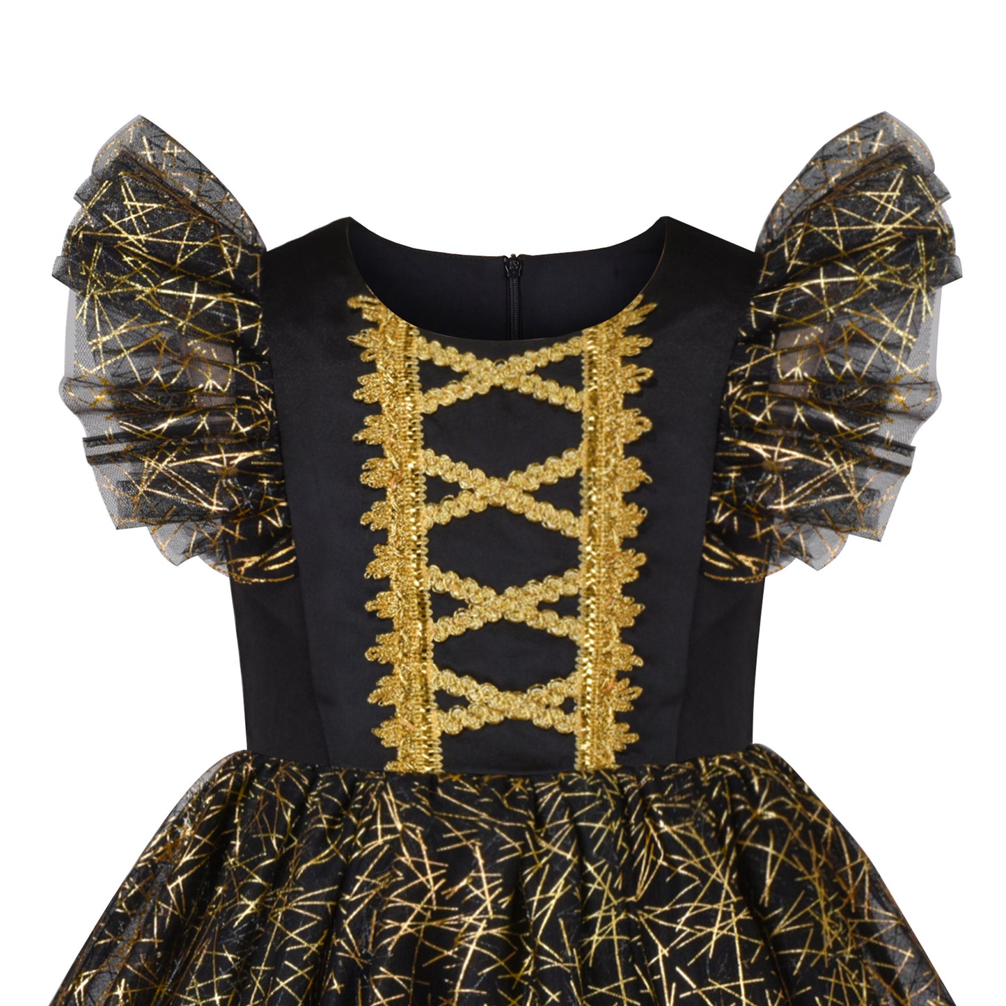 Girls Dress Floral Ruffle Tulle Skirt Flutter Flare Sleeve Size 4-10 Years