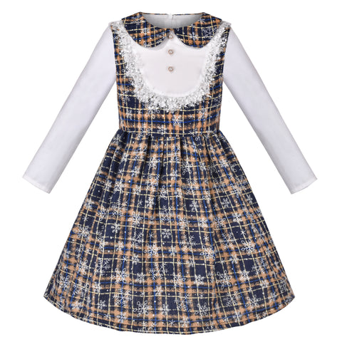 Girls Dress Pearl Pocket Vintage Elegant Xmas Long Sleeve Size 6-12 Years