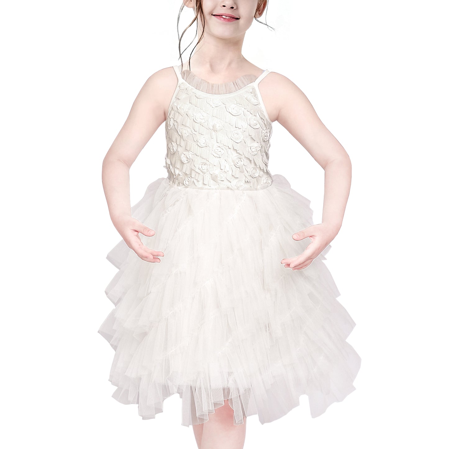Girls Dress Sequin Wedding Hi-low Tulle Skirt Tutu Flutter Sleeve Size 3-12 Years