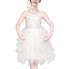Girls Dress Sequin Wedding Hi-low Tulle Skirt Tutu Flutter Sleeve Size 3-12 Years