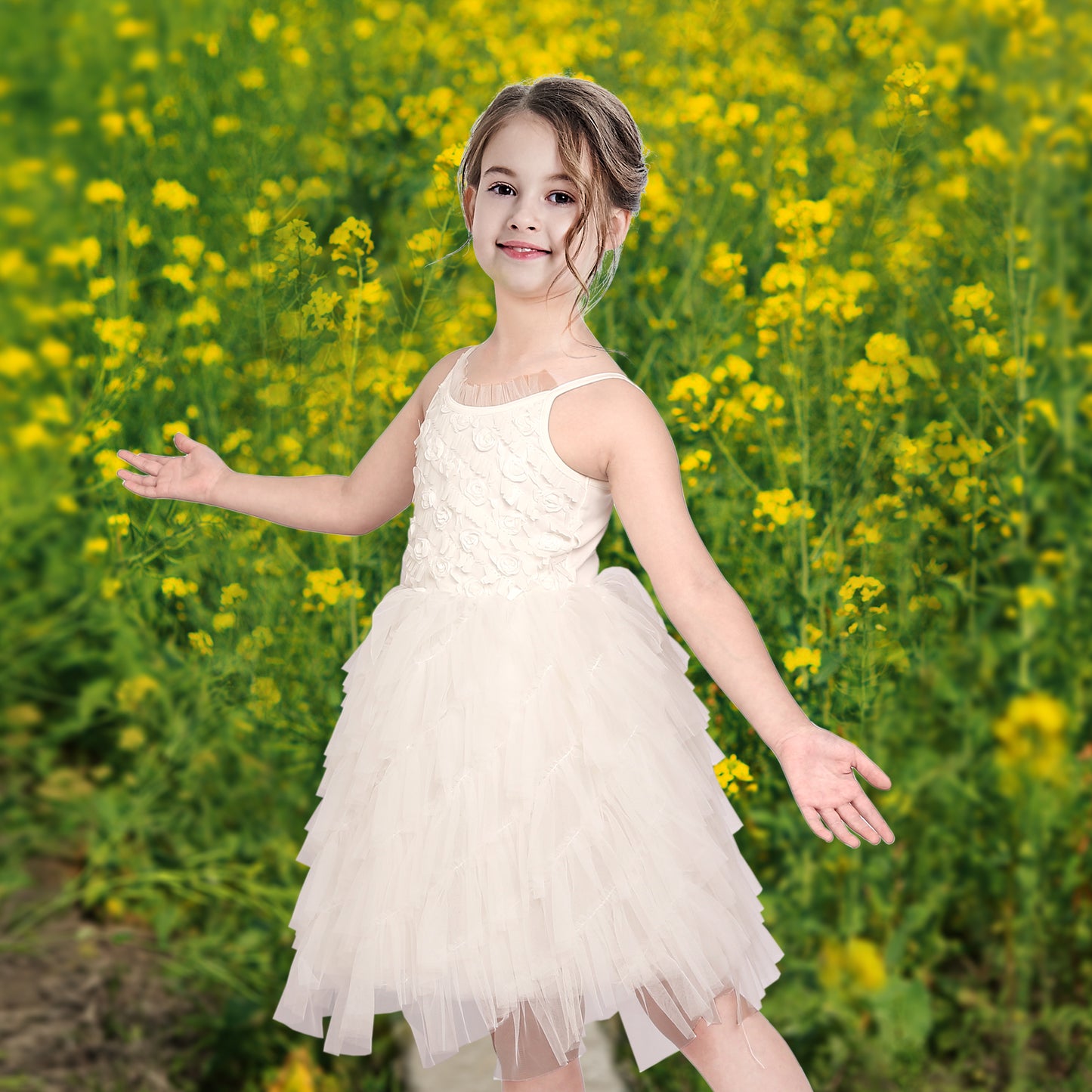 Girls Dress Sequin Wedding Hi-low Tulle Skirt Tutu Flutter Sleeve Size 3-12 Years
