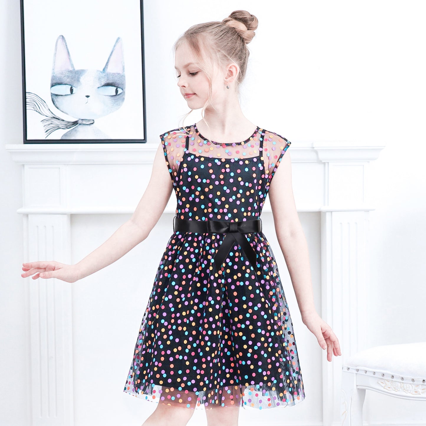 Girls Dress Dot Star Lace Dress Size 6-12 Years