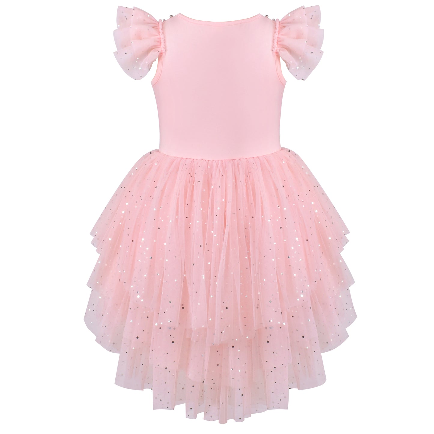 Girls Dress Sequin Wedding Hi-low Tulle Skirt Tutu Flutter Sleeve Size 3-12 Years