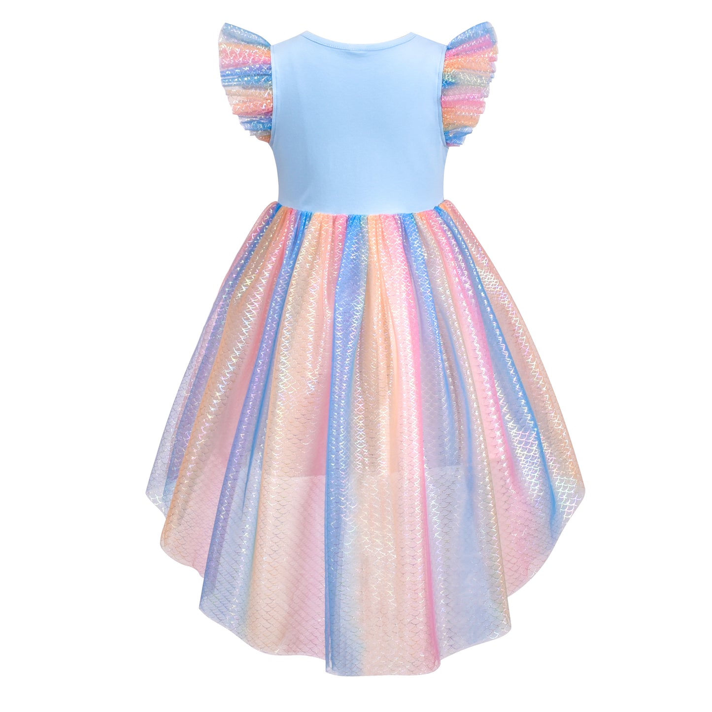 Girls Dress Sequin Wedding Hi-low Tulle Skirt Tutu Flutter Sleeve Size 3-12 Years