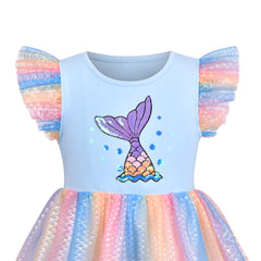 Girls Dress Sequin Wedding Hi-low Tulle Skirt Tutu Flutter Sleeve Size 3-12 Years