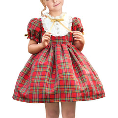 Girls Dress Checkered Lace Ruffle Skirt Long Sleeve Christmas Size 4-12 Years