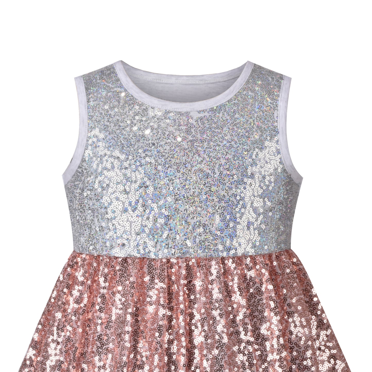 Girls Dress Shiny Glitter Sequin Color Block Sleeveless Size 4-10 Years