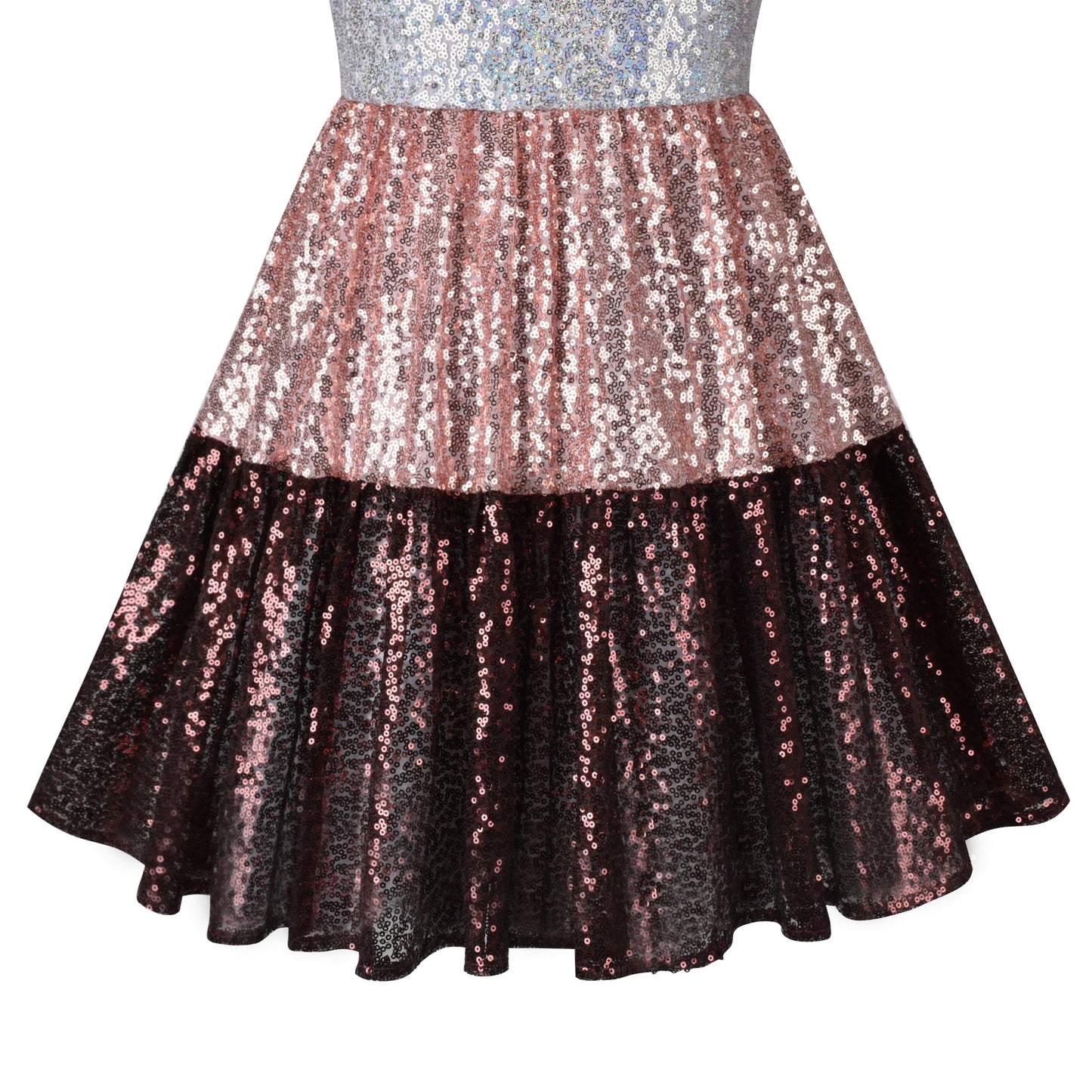 Girls Dress Shiny Glitter Sequin Color Block Sleeveless Size 4-10 Years