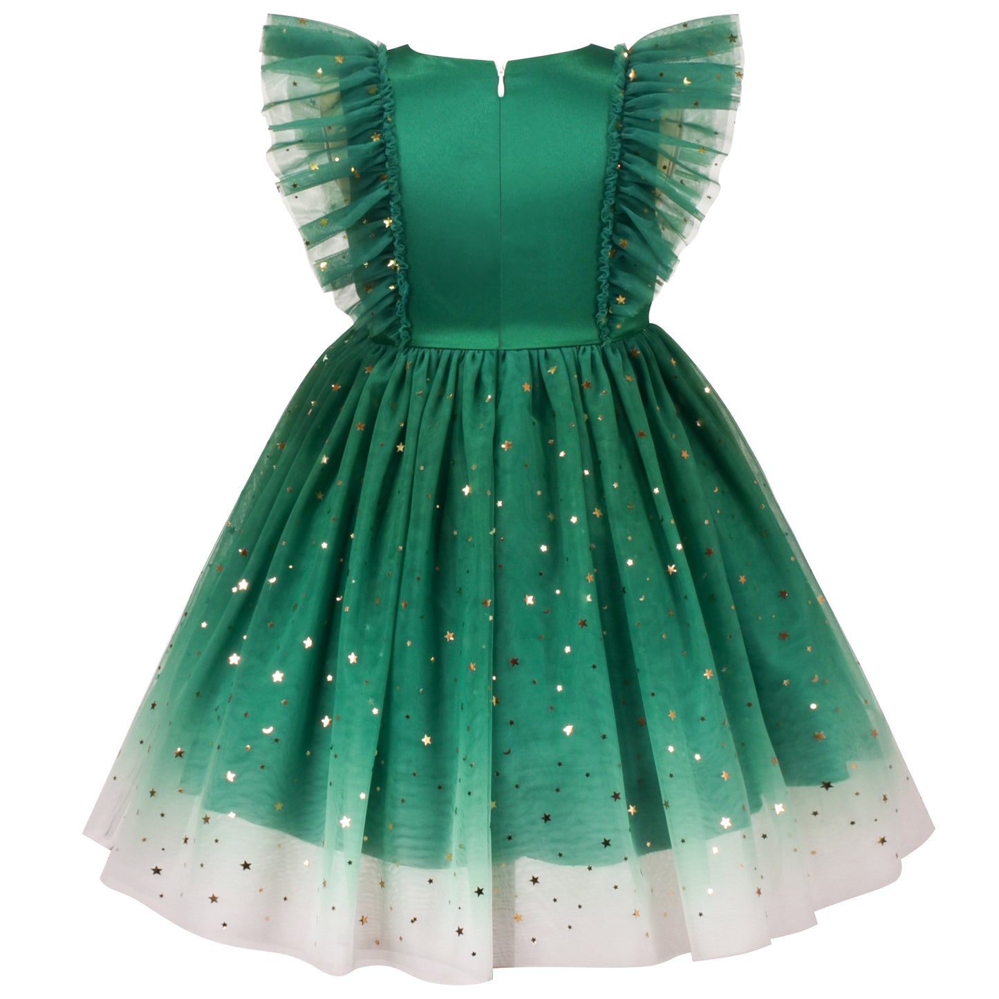 Girls Dress Floral Ruffle Tulle Skirt Flutter Flare Sleeve Size 4-10 Years