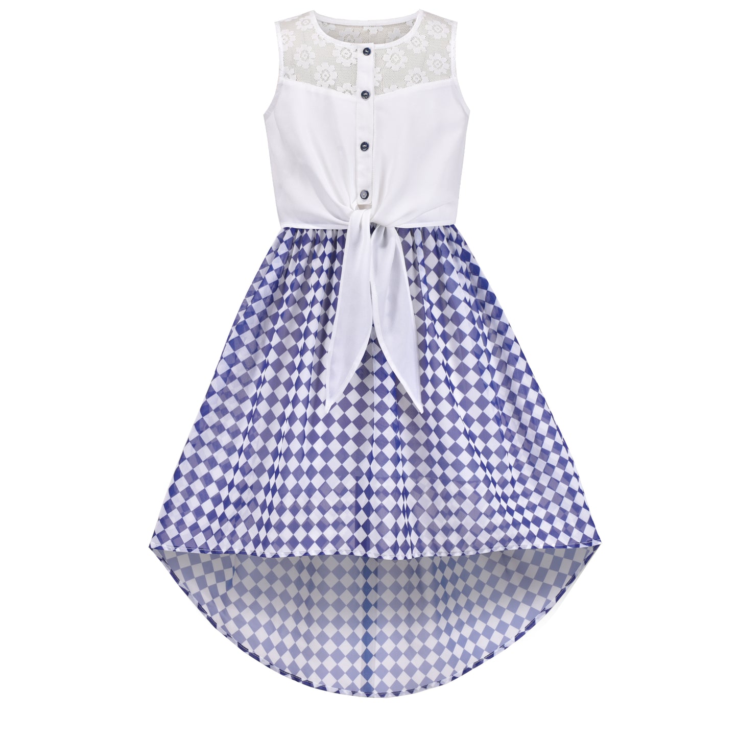 Girls Dress Chiffon Floral High-Low Tie Waist Party Princess Size 7-14 Years