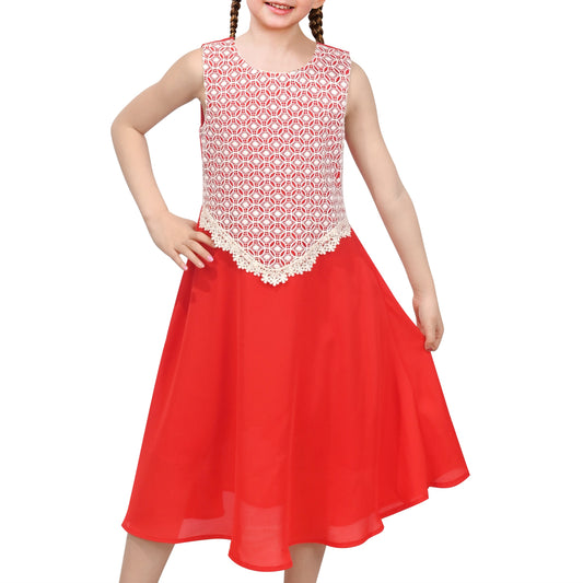 Girls Red Sleeveless Calf Length Lace Chiffon Special Occasion Wedding Party Dress Red